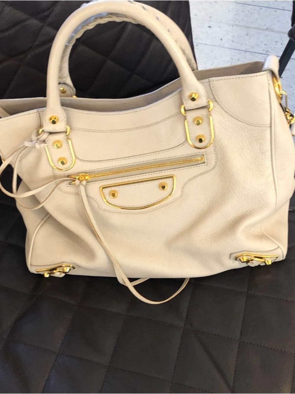 Balenciaga Cream Leather Shoulder Bag with Gold Hardware